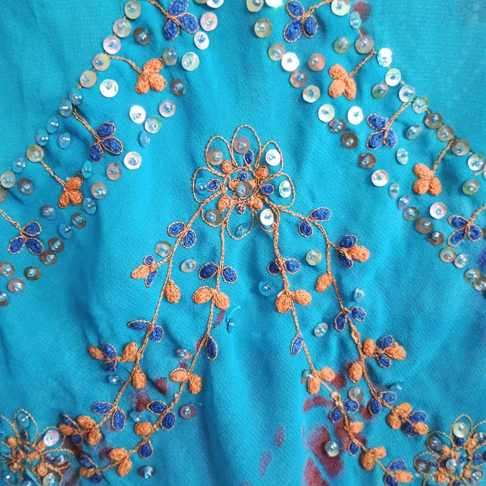 Phool Womens Tunic Blouse Blue Purple Sheer Sequin V Neck Lightweight Size XL - Picture 6 of 8